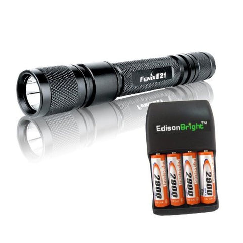Fenix E21 V2 170 Lumen LED Flashlight with four EdisonBright NiMH rechargeable Batteries & Charger
