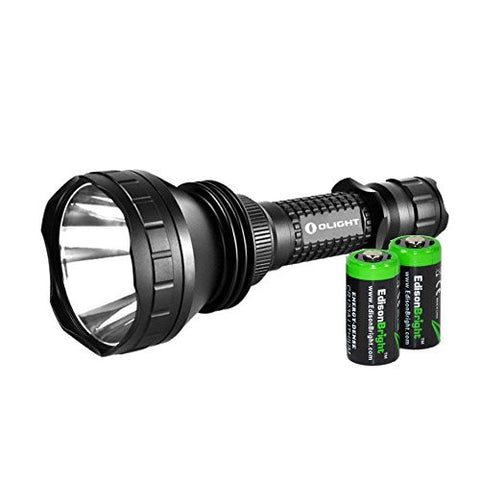 Olight M2X-UT Javelot 1020 Lumen CREE XM-L2 LED ultra long throw tactical flashlight with Two EdisonBright CR123A Lithium Batteries bundle. 5 Years Manufacturer Warranty.