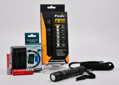 Fenix PD35 850 lumen led flashlight - Ultimate Package with 2 x 18650 Batteries & Charger