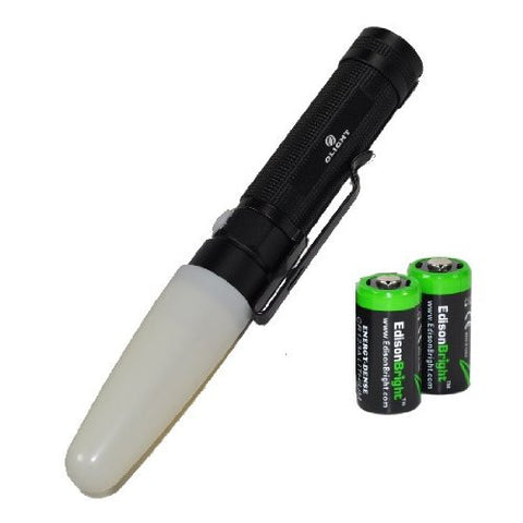 Olight S20 Baton XM-L 470 Lumens LED Flashlight, Olight traffic wand (White) with two EdisonBright CR123A Lithium Batteries