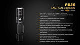 Fenix PD35 TAC Edition 1000 Lumen CREE XP-L LED Tactical Flashlight, Fenix ARE-C2 four bays Li-ion/ Ni-MH advanced universal home/car smart battery charger, Two Fenix 18650 ARB-L2S 3400mAh rechargeable batteries with Two EdisonBright CR123A Lithium