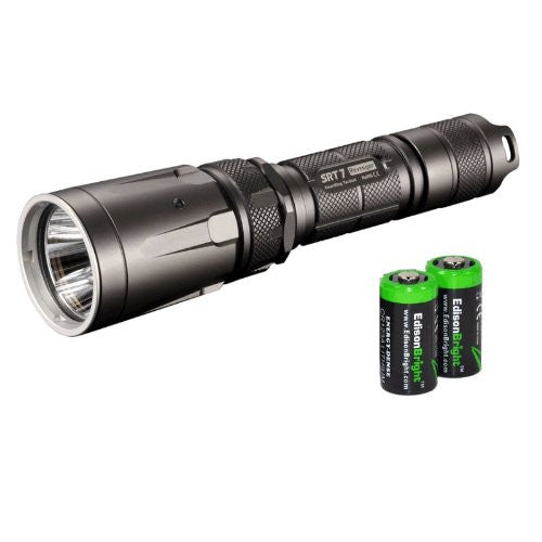 Nitecore SRT7 Revenger (Gray) 960 Lumens XM-L2 LED Built in Red, Green, Blue Lights, Red-Blue Strobe, Variable brightness Flashlight/searchlight with 2 X EdisonBright CR123A Batteries EDB-JBSRT7GY-2EBRCR123