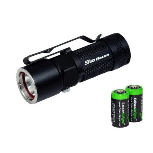 Olight S10 Baton XM-L 320 Lumens LED Flashlight EDC with two EdisonBright CR123A Lithium Batteries