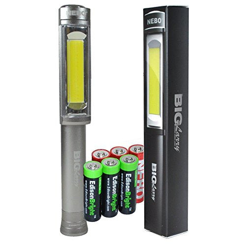 Nebo 6306 Big Larry 400 lumen (grey color) Flashlight COB LED Magnetic Worklight with 3 X EdisonBright AA Alkaline batteries bundle