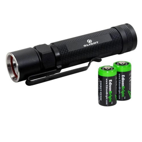Olight S20 Baton XM-L 470 Lumens LED Flashlight with two EdisonBright CR123A Lithium Batteries