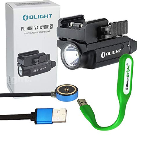 Olight PL MINI 2 Valkyrie 600 Lumen Magnetic USB Rechargeable adjustable rail mount Pistol Light with EdisonBright USB powered LED light