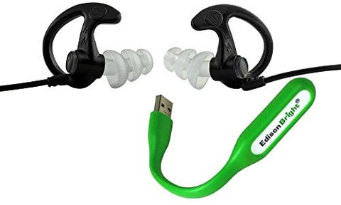 EdisonBright SureFire EP5 Sonic Defenders Max Full-Block Earplugs, triple flanged design, reusable, Black, Medium bundle with USB powered flexible reading light