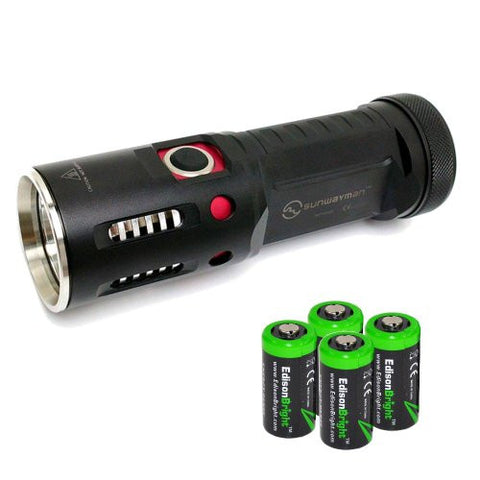 Sunwayman T45C 980 Lumens CREE XM-L2 LED Flashlight with 4X EdisonBright CR123A lithium batteries