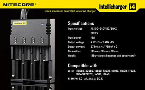 Jetbeam NiteCore IntelliCharge i4 - 2nd generation AA, AAA, NiMh, NiCd, Li-ion Universal Charger