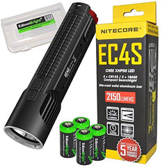 NITECORE EC4S 2150 Lumen high intensity CREE LED tactical die-cast flashlight with 4X EdisonBright CR123A Lithium Batteries and BBX3 carry case