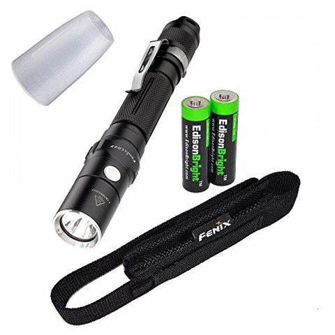 Fenix LD22 300 Lumen 2015 edition LED tactical Flashlight with AOD-S diffuser, holster, lanyard, clip and Two EdisonBright AA Alkaline batteries