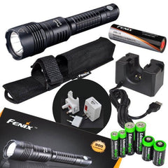 FENIX UC50 USB Rechargeable 900 Lumen Cree XM-L2 U2 LED Flashlight / Searchlight with USB Cradle, Universal/global plug USB charger & EdisonBright Battery Sampler Pack