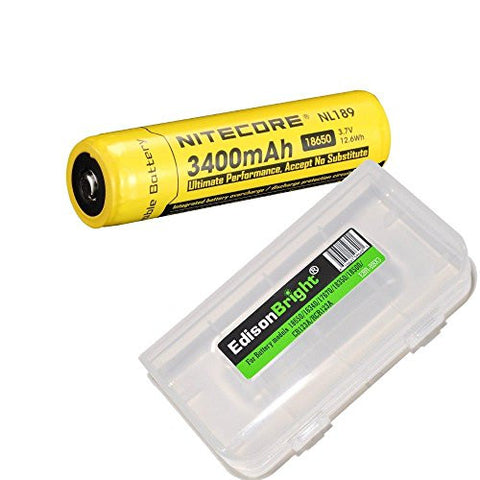 NITECORE NL189 3400mAh Protected 18650 Rechargeable Li-ion Battery with EdisonBright BBX3 battery carry case. - Designed for TM26 TM16 TM06 SRT7 SRT6 P25 EC25 TK75 PD35 PD32 TK22 M21X BT20 M23 MH20 i4 and other High Drain Devices