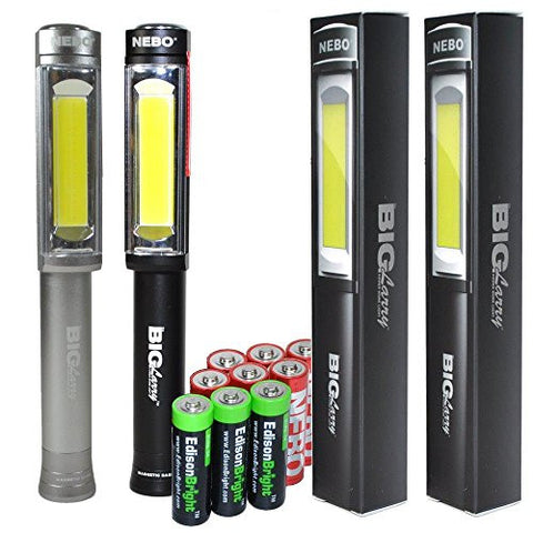 Two color bundle: Nebo Big Larry 400 lumen Flashlight 6306 COB LED Magnetic Worklight (Black & Grey) with 3 X EdisonBright AA Alkaline batteries bundle