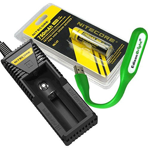 NITECORE i1 Intellicharge smart battery Charger and Nitecore NL147 14500 li-ion battery with EdisonBright flexible USB reading light