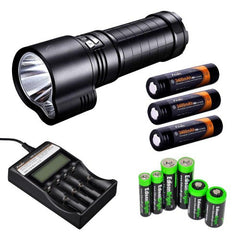 FENIX TK51 1800 Lumen Dual Beam CREE XM-L2 U2 LED Flashlight with 3X Fenix ARB-L2S 18650 3400mAh Li-ion rechargeable batteries, Fenix ARE-C2 advanced four slot battery Charger and EdisonBright battery sampler pack bundle