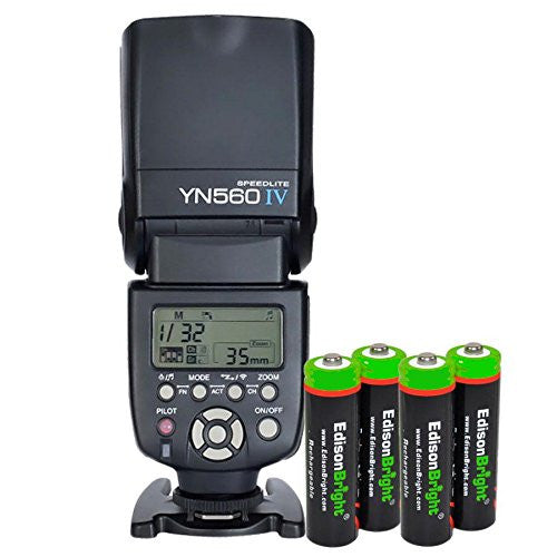 YONGNUO YN560 IV YN-560IV Wireless Flash Speedlite Master / Slave Flash with Built-in Trigger System with 4 X EdisonBright Ni-MH rechargeable AA batteries bundle for Canon Nikon Pentax Olympus Fujifilm Panasonic Digital Cameras