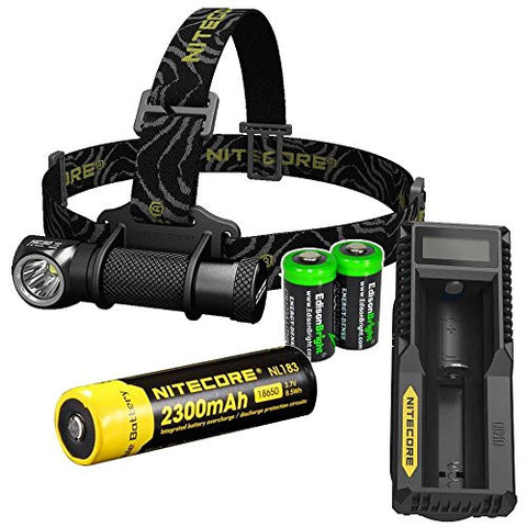 Nitecore HC30 1000 Lumens CREE XM-L2 U2 LED dual-form headlamp with Genuine Nitecore NL183 18650 Li-ion rechargeable battery,Nitecore UM10 Charger and Two EdisonBright CR123A Lithium Batteries