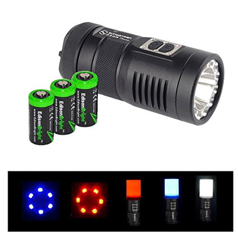 Sunwayman F30R Cree XM-L2 880 Lumen LED ultra compact Flashlight/searchlight with Built in Red/Blue LEDs, Dedicated diffuser and 3 X EdisonBright CR123A Lithium batteries bundle