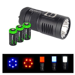 Sunwayman F30R Cree XM-L2 880 Lumen LED ultra compact Flashlight/searchlight with Built in Red/Blue LEDs, Dedicated diffuser and 3 X EdisonBright CR123A Lithium batteries bundle