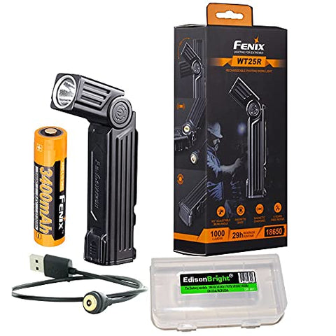 Fenix WT25R 1000 Lumen Rechargeable handheld magnetic pivoting worklight/flashlight with battery and EdisonBright battery carrying case