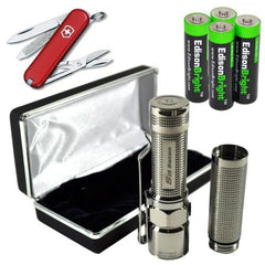 Olight S15 Baton Ti Titanium (Polished) Special Edition XM-L2 260 Lumens LED single AA Flashlight EDC with free extender tube, Victorinox Swiss Army Classic SD Knife/multi-Tool and four EdisonBright AA alkaline Batteries