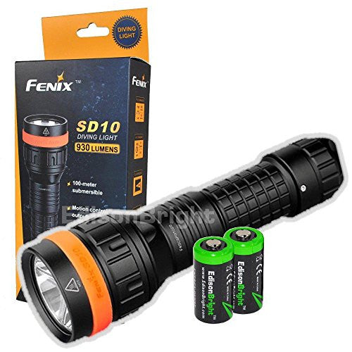 Fenix SD10 930 Lumen CREE XM-L2 T6 LED 100 meter submersible Diving Flashlight with Two EdisonBright CR123A Lithium Batteries