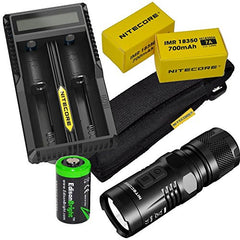 Nitecore EC11 Cree XM-L2 U2 LED Flashlight Max 900 Lumens, with Niteocre UM20 USB charger, 2 X Nitecore IMR 18350 rechargeable Batteries and EdisonBright CR123A Lithium Battery Bundle