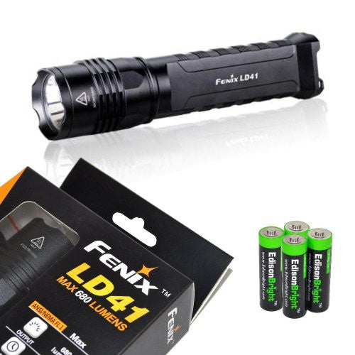 Fenix LD41 XM-L2 U2 680 Lumen LED Tactical Flashlight with Four EdisonBright AA batteries