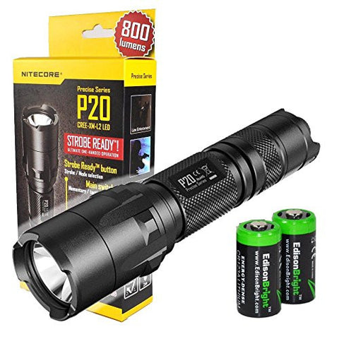 NITECORE P20 800 Lumen CREE XM-L2 LED specialized tactical duty Strobe Ready flashlight with 2X EdisonBright CR123A Batteries