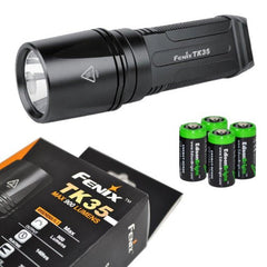 FENIX TK35 XM-L2 U2 900 Lumen Tactical LED Flashlight with 4 X EdisonBright CR123A Lithium batteries, Holster & Lanyard bundle