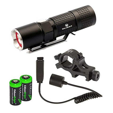 Olight M10 Tactical Kit M10-TK - Olight M10 350 lumen LED Tactical Flashlight, WM10 Offset Weapon Mount, RM10 Remote Pressure Switch with EdisonBright CR123A Lithium Battery