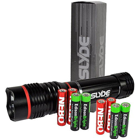 Nebo 6156 Slyde 250 Lumen LED flashlight/Worklight with 4 X EdisonBright AAA alkaline batteries. Dual light sources. Magnetic Base