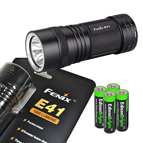 Fenix E41 Cree XM-L2 (U2) 1000 Lumen LED compact AA Flashlight/searchlight with 8 AA Alkaline batteries including 4 X EdisonBright AA Alkaline batteries