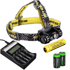 Nitecore HC50 565 Lumens CREE XM-L2 LED headlamp Genuine Nitecore NL189 18650 3400mAh Li-ion rechargeable battery, Fenix ARE-C2 intelligent Charger and Two EdisonBright CR123A Lithium Batteries