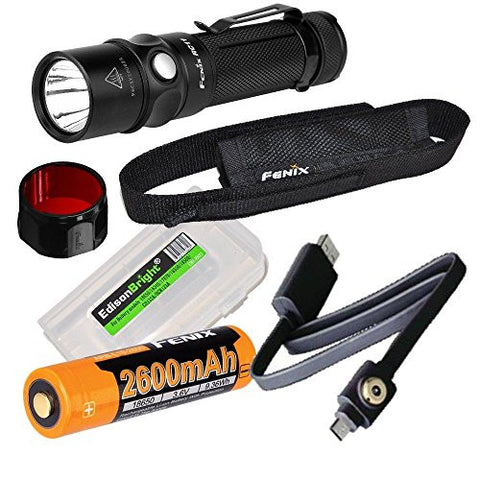 Red filter bundle: Fenix RC11 1000 Lumen USB rechargeable CREE LED Flashlight EDC with Fenix 18650 Li-ion battery,AOT-S Red filter , and EdisonBright BBX3 battery carry case
