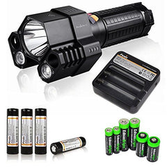 FENIX TK76 2800 Lumen Triple Beam CREE XM-L2 U2 LED Flashlight with Four Genuine Fenix ARB-L2 18650 Batteries, Fenix ARE-C1 battery Charger and EdisonBright battery sampler Package