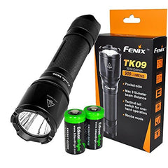 Fenix TK09 2016 900 Lumen Cree XP-L HI LED tactical tap switch flashlight with 2 X EdisonBright CR123A Lithium Batteries