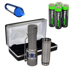 Olight S15 Baton Ti Titanium (Bead Blasted Matt) Special Edition XM-L2 260 Lumens LED single AA Flashlight EDC with free extender tube, Smith & Wesson LED CaraBeamer Clip Light and four EdisonBright AA alkaline Batteries