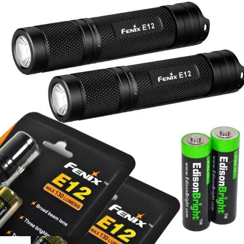 2 Pack Fenix E12Fenix  CREE XP-E2 130 Lumen LED flashlight with two EdisonBright AA alkaline batteries. E11 upgrade