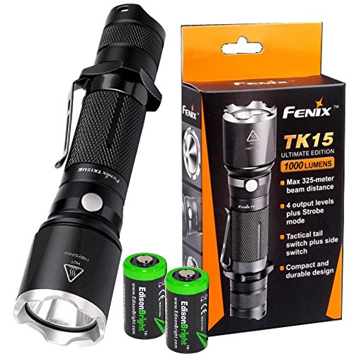 Fenix TK15UE 1000 Lumen CREE LED Tactical/hunting Flashlight with Two EdisonBright CR123A batteries bundle