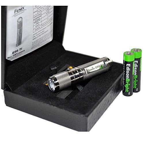 Fenix E99 Ti Titanium Alloy CREE XP-E2 100 Lumen LED keychain flashlight with two EdisonBright AAA alkaline batteries