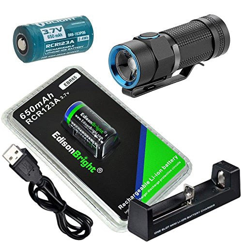 Olight 500 Lumen S1 Baton extra Compact EDC LED Flashlight with olight RCR123A lithium-ion battery, EdisonBright RCR123 battery and charger bundle