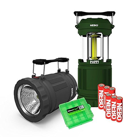 EdisonBright 2 Pack Nebo Poppy 6555 (Black/Green) Combination LED 300 Lumen Lantern and 120 Lumen Spot Light w battery case