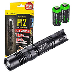 NITECORE P12 1000 Lumens high intensity CREE XM-L2 U2 LED long throw tactical flashlight with 2X EdisonBright CR123A Lithium Batteries