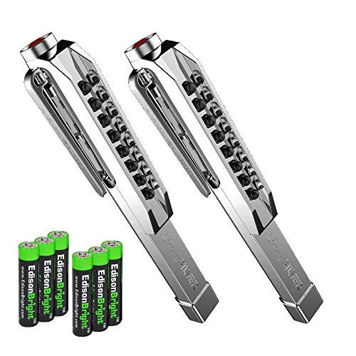 Nebo 6194 Larry Silver 100 Lumen LED pocket Worklight 2 Pack with 6 X EdisonBright AAA alkaline batteries
