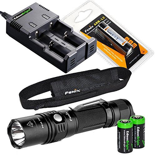 Fenix PD35 TAC 1000 Lumen CREE LED Tactical Flashlight with genuine Fenix ARB-L2 battery, EdisonBright smart Charger and Two EdisonBright CR123A Lithium Batteries bundle