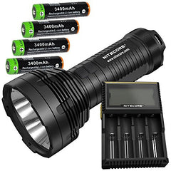 Nitecore TM16GT 3600 Lumen CREE LED 1096 yards long range Flashlight, Nitecore D4 charger, 4 X Edisonbright EBR34 18650 3400mAh Li-ion rechargeable batteries bundle