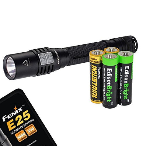 Fenix E25UE 2015 Ultimate Edition 1000 Lumen CREE XP-L V5 LED Flashlight with two EdisonBright AA batteries