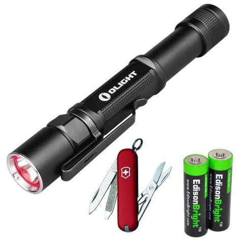 Olight ST25 550 Lumen Cree XM-L2 LED tactical Flashlight with Victorinox Swiss Army Classic Knife 58mm with Two EdisonBright AA batteries